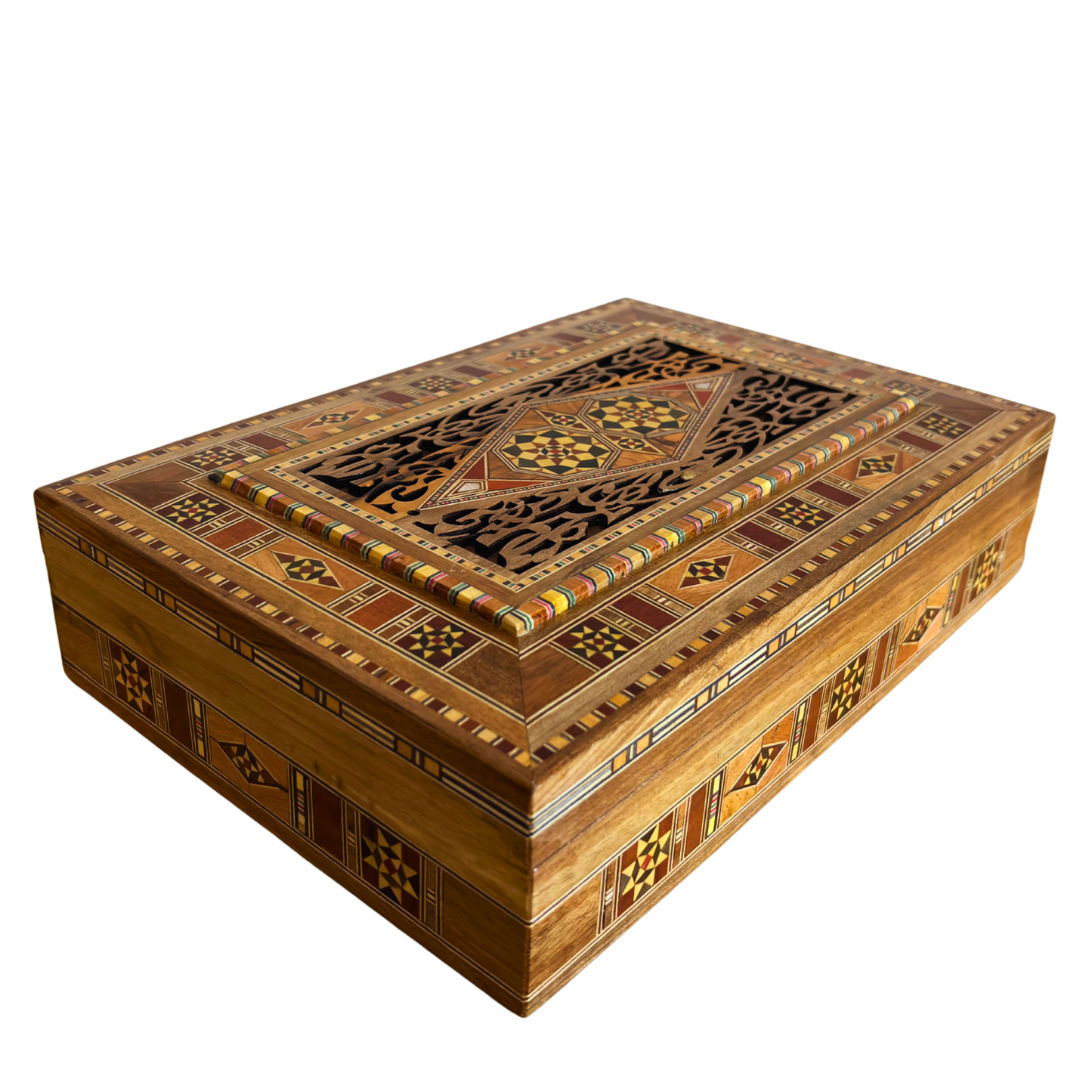 Elegante caja grande de mosaico – Cofre de madera hecho a mano para joyas y recuerdos con forro de terciopelo