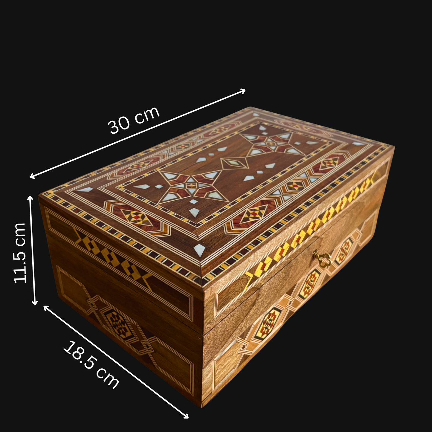 Gran Caja de Mosaico Damasceno Hecha a Mano con Cerradura – Cofre de Joyería de Madera de Varios Niveles con Incrustación de Nácar