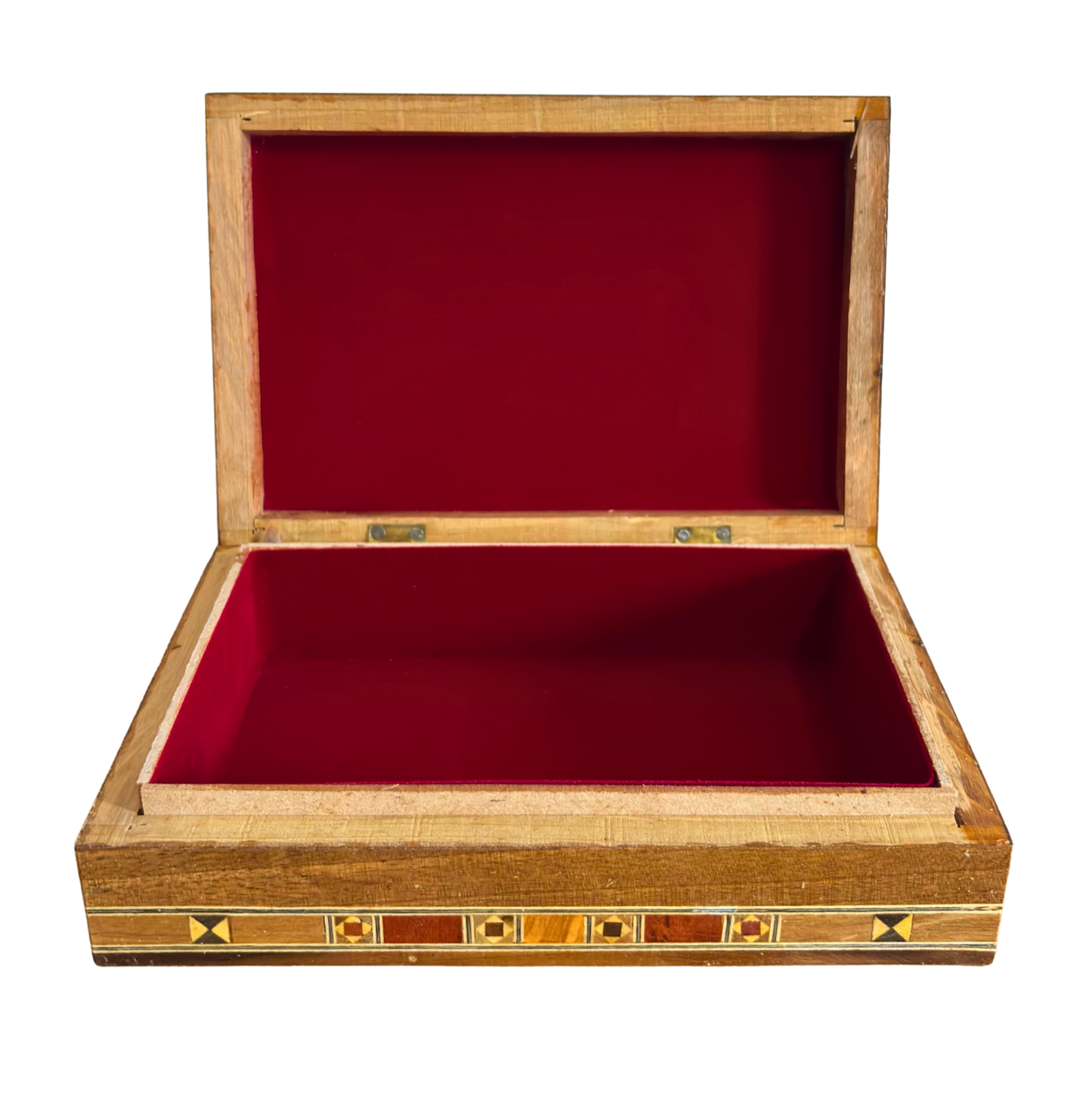 Elegante caja de joyas damasquina rectangular – Hecha a mano con madera de haya, eucalipto y limonero