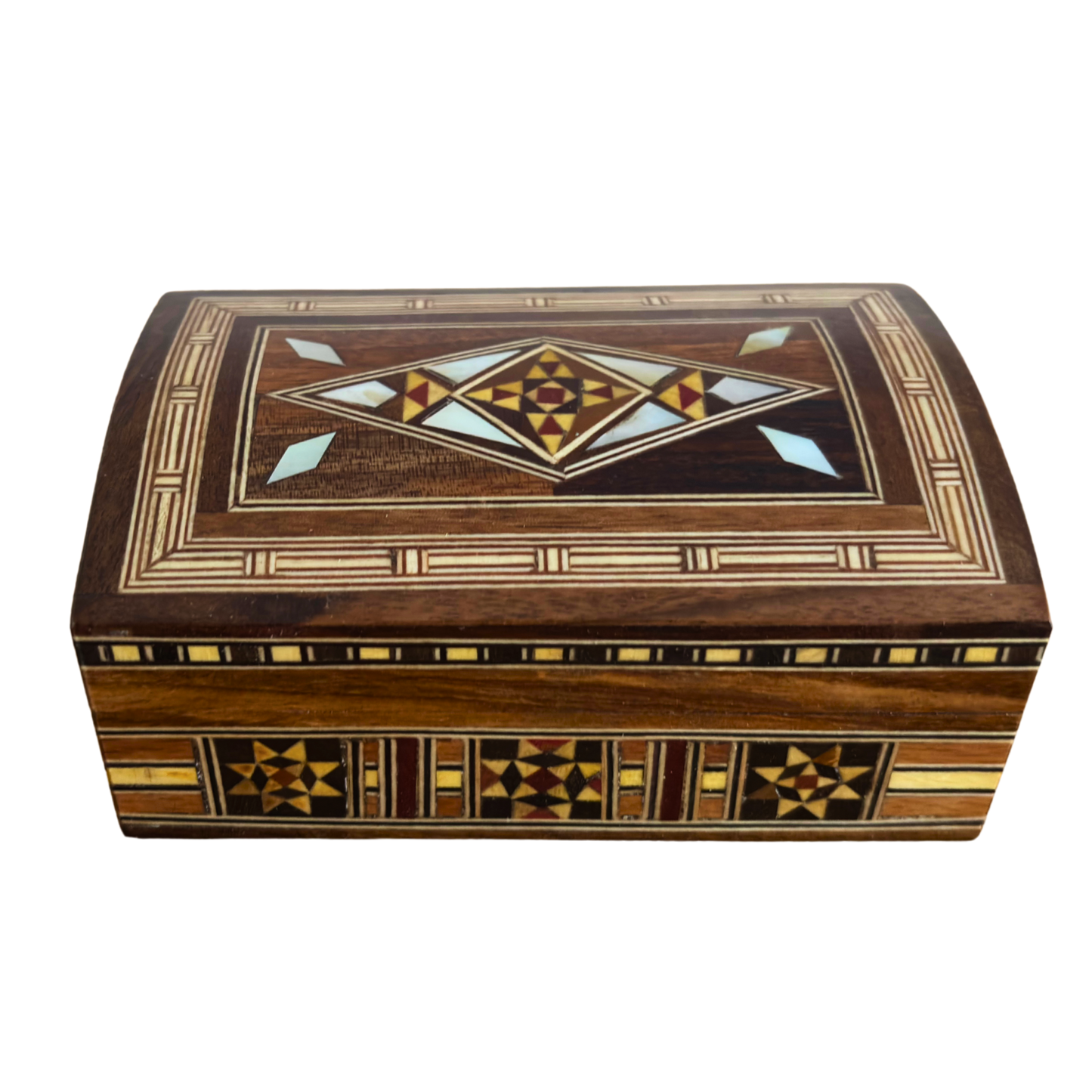 Caja de joyas damascena artesanal con incrustaciones de nácar – Lujoso cofre de madera para recuerdos