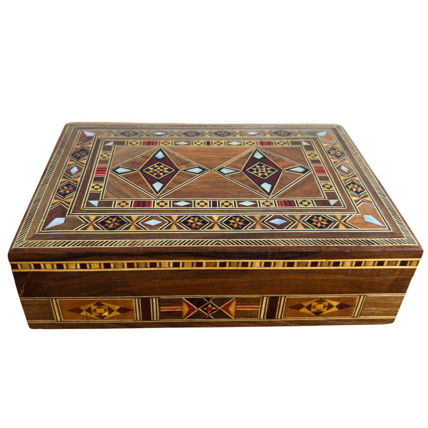 Caja artesanal de mosaico para joyas, incrustación de nácar, cofre de madera de lujo para recuerdos, arte damasceno -Edición Limitada-