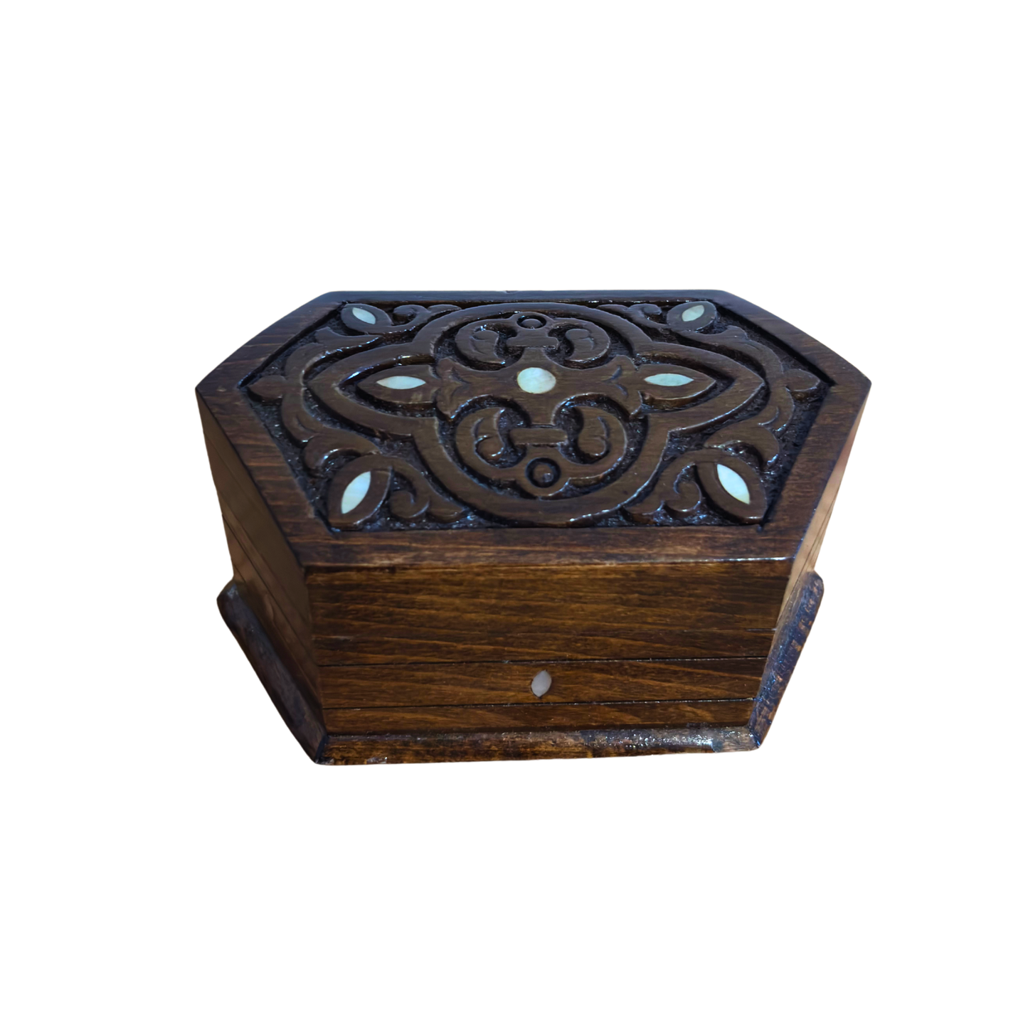 Caja de Madera de Haya Tallada a Mano con Nácar y Forro de Terciopelo – Diseño Oriental Atemporal