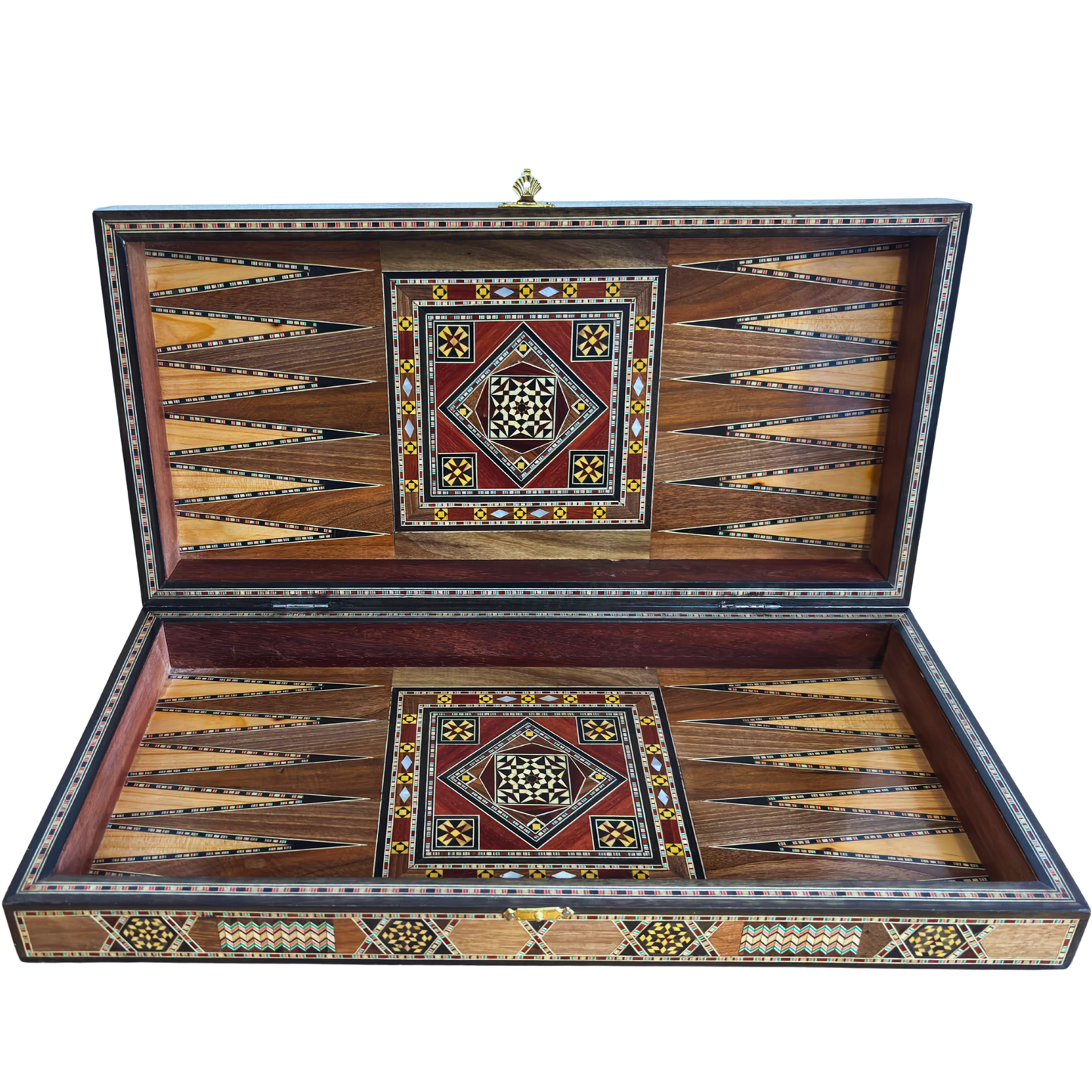 Mesa de Backgammon y Ajedrez Damasquina Hecha a Mano por Gaby Al Dayeh – Obra Maestra con Incrustaciones de Nácar