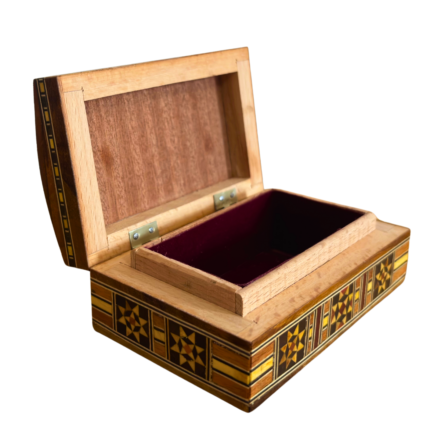Caja de joyas damascena artesanal con incrustaciones de nácar – Lujoso cofre de madera para recuerdos