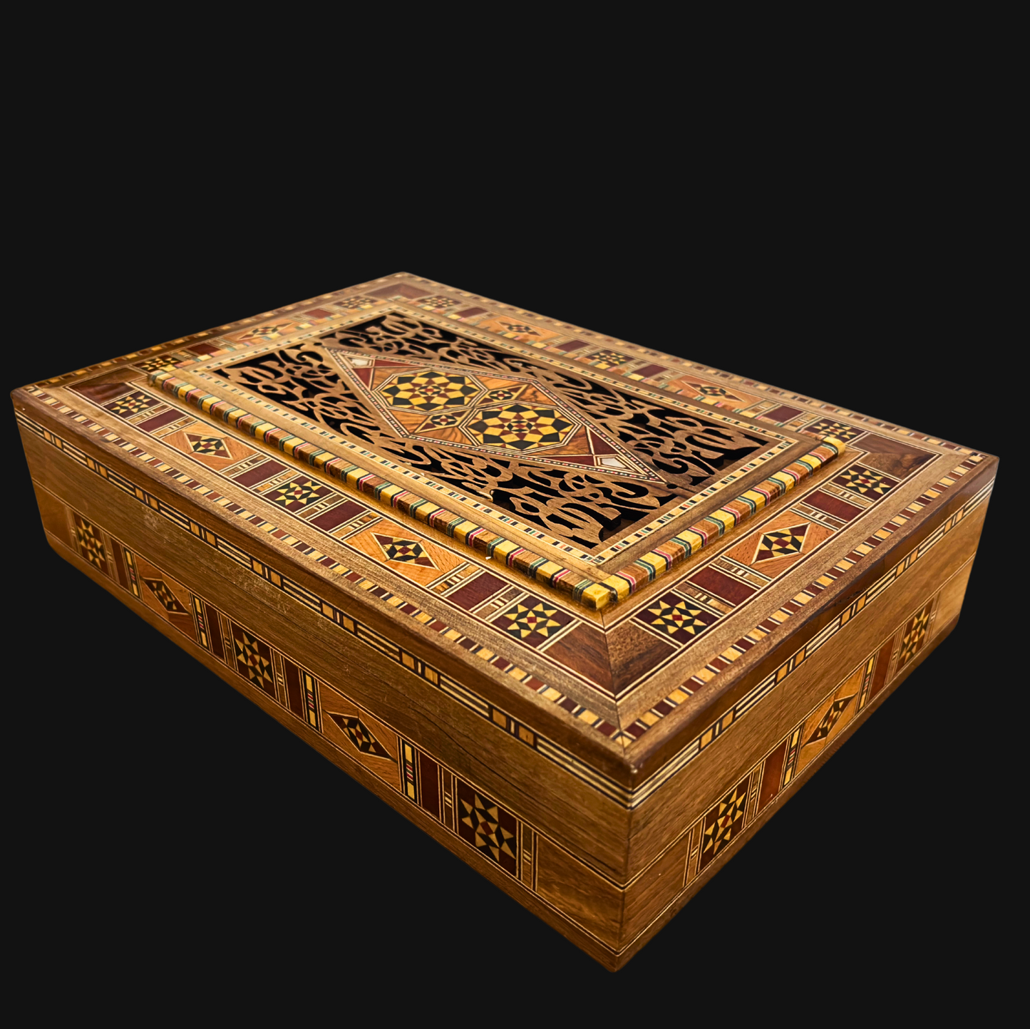 Elegante caja grande de mosaico – Cofre de madera hecho a mano para joyas y recuerdos con forro de terciopelo