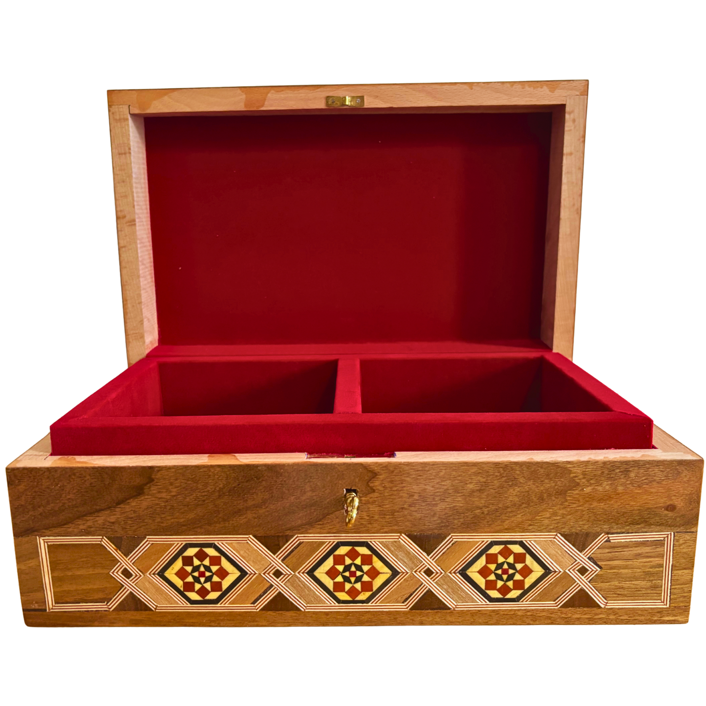 Gran Caja de Mosaico Damasceno Hecha a Mano con Cerradura – Cofre de Joyería de Madera de Varios Niveles con Incrustación de Nácar