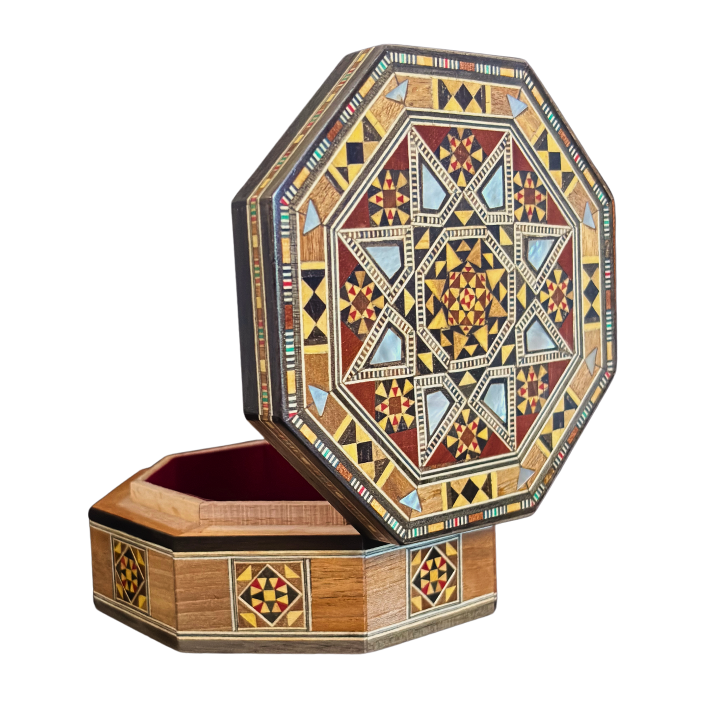 Caja de Mosaico Damasceno Hecha a Mano – Nácar y Terciopelo