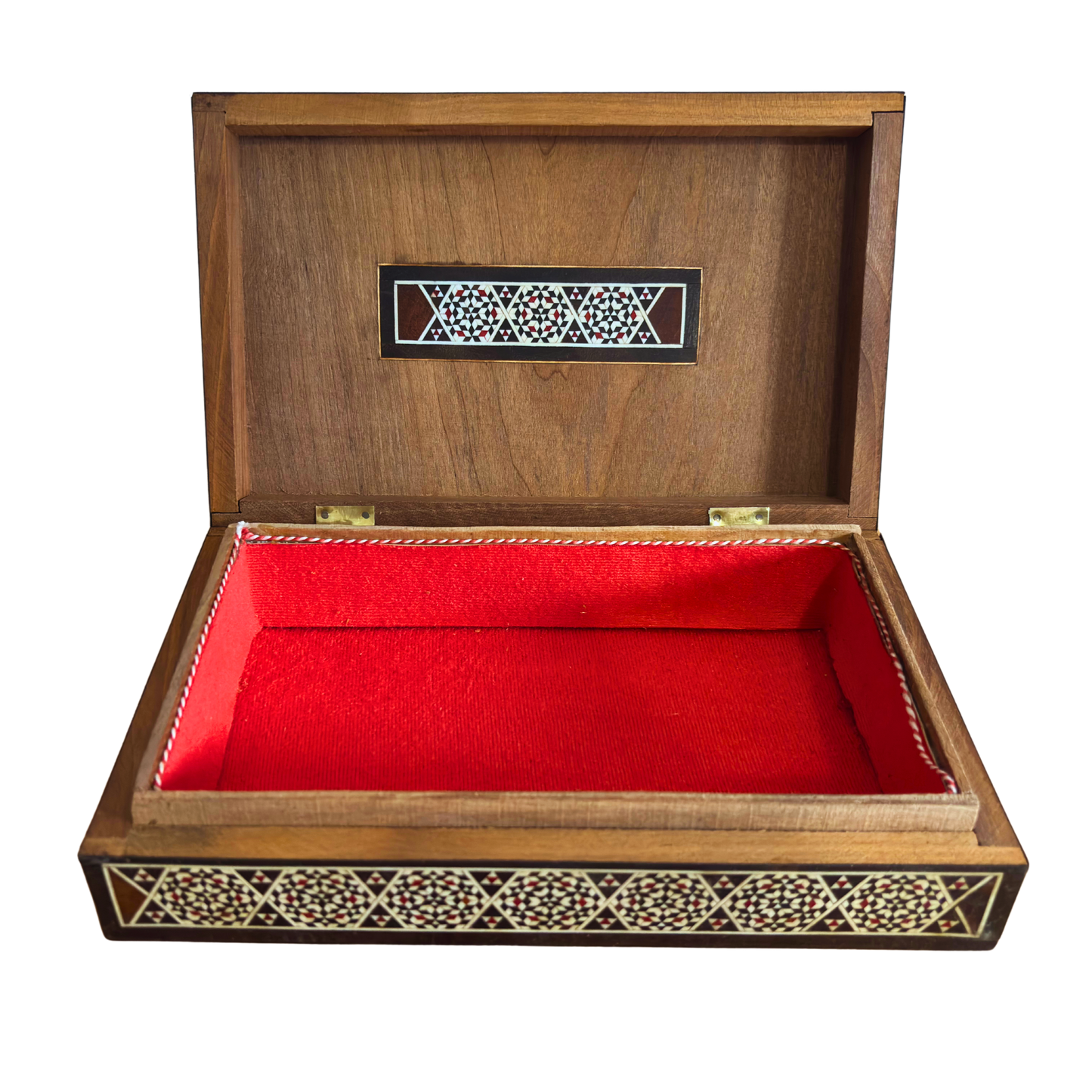 Caja de joyas damasquina vintage de 1970, relicario de madera hecho a mano, con incrustaciones de nácar, tesoro artesanal sirio