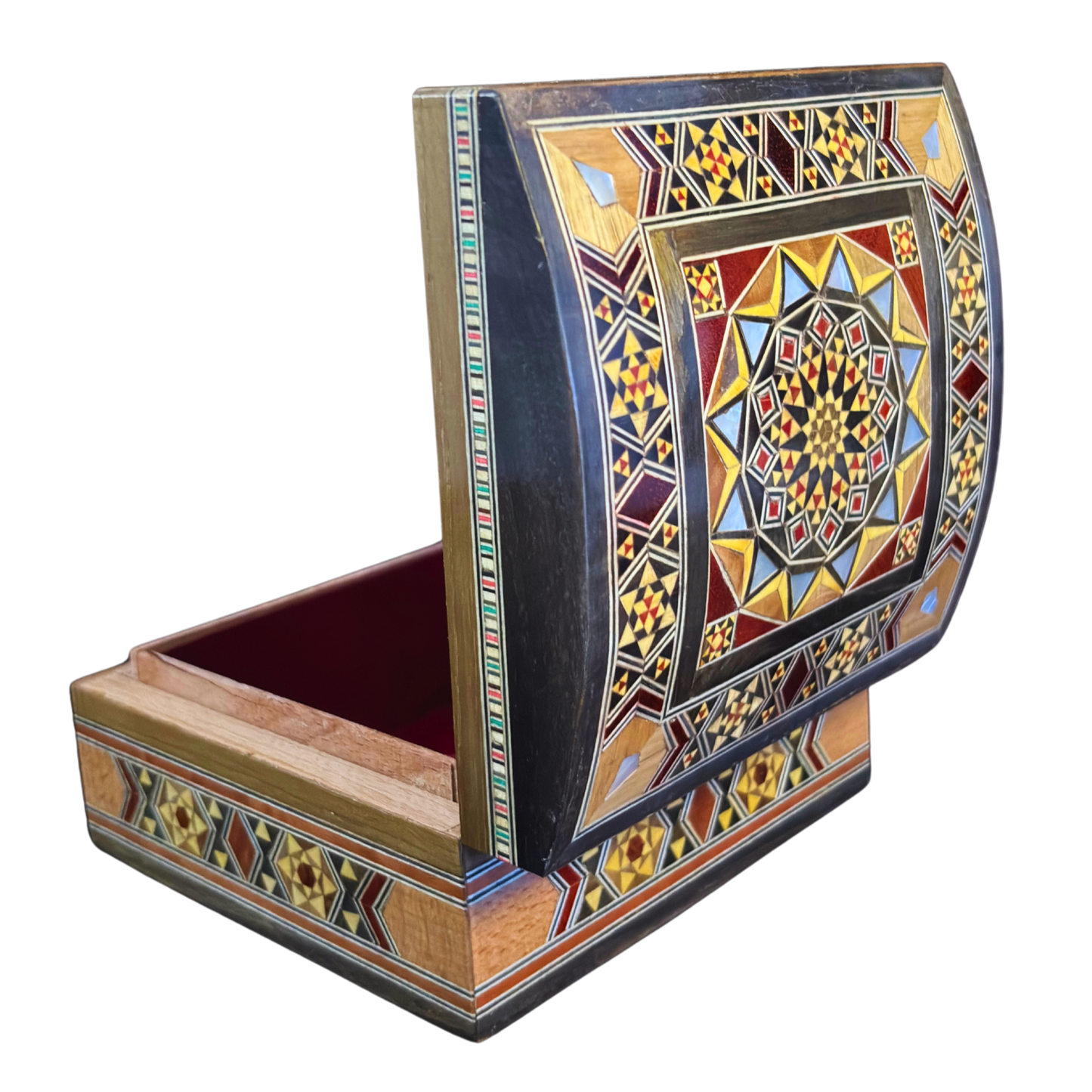 Caja de Mosaico Damasceno Hecha a Mano – Nácar y Terciopelo