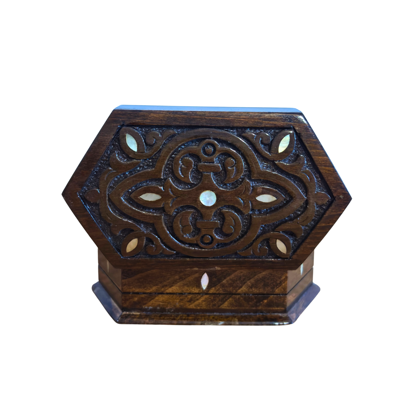 Caja de Madera de Haya Tallada a Mano con Nácar y Forro de Terciopelo – Diseño Oriental Atemporal