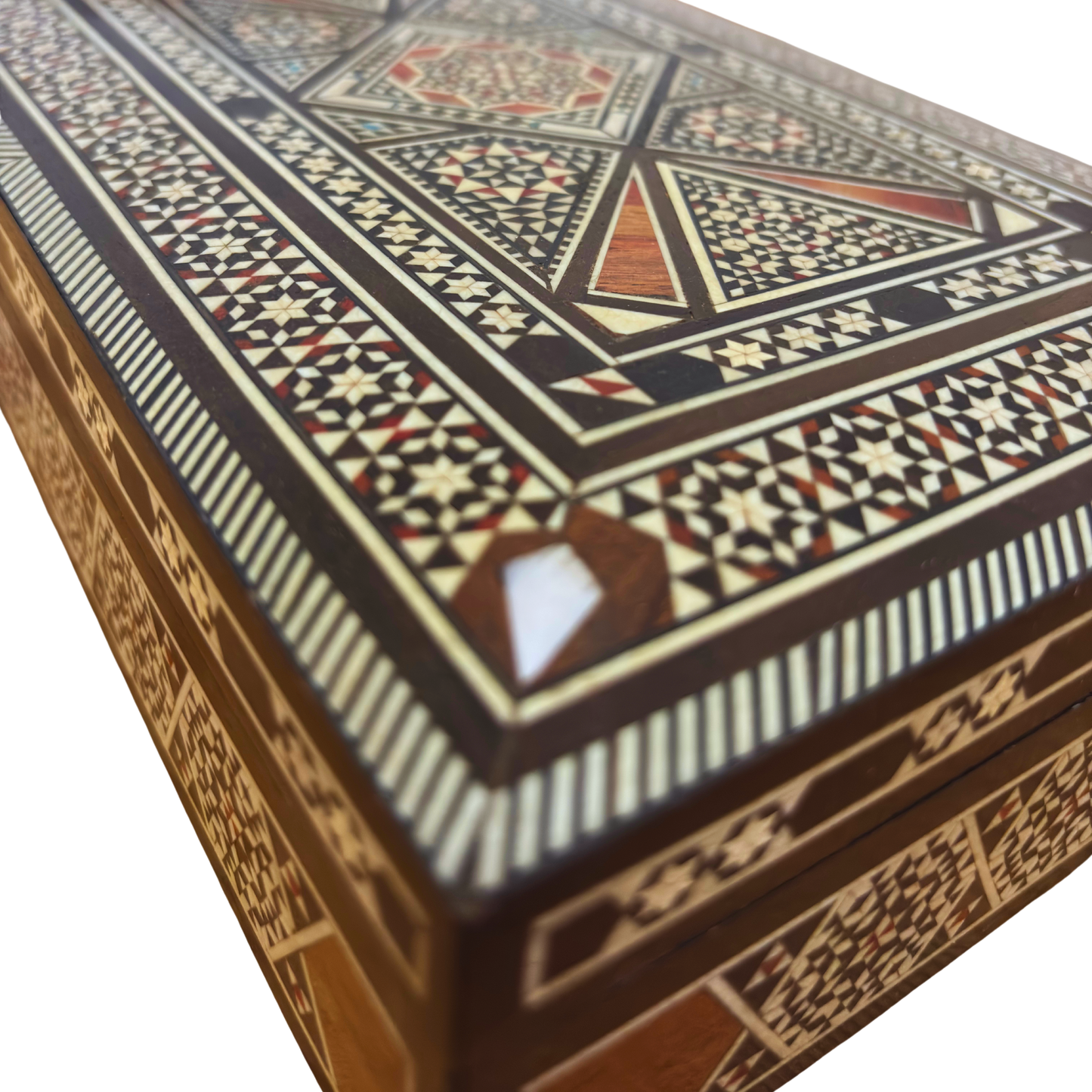 Caja de Joyero de Mosaico Damasceno Vintage 1970 – Incrustación Oriental Hecha a Mano con Nácar
