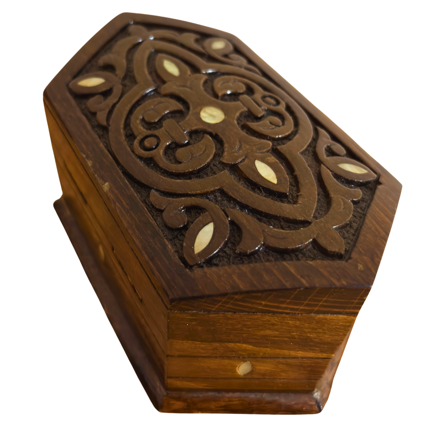 Caja de Madera de Haya Tallada a Mano con Nácar y Forro de Terciopelo – Diseño Oriental Atemporal