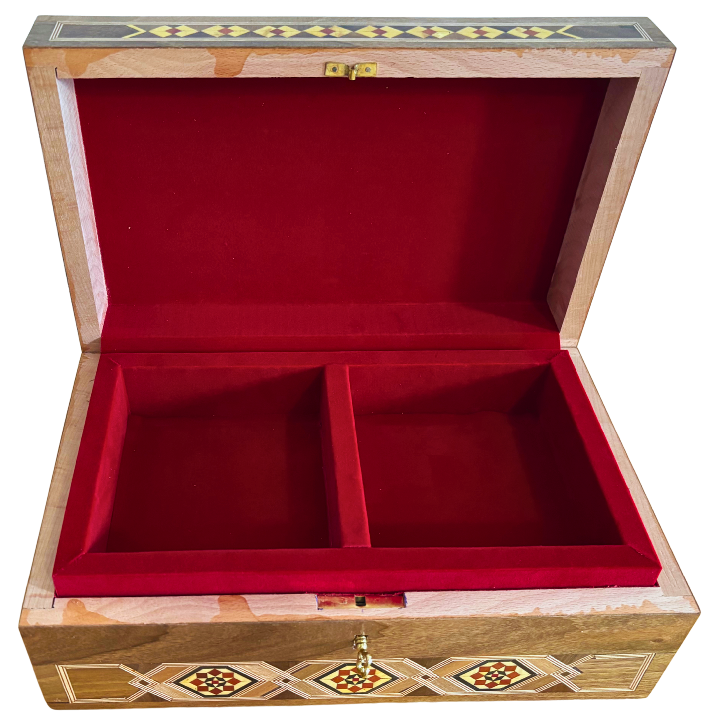 Gran Caja de Mosaico Damasceno Hecha a Mano con Cerradura – Cofre de Joyería de Madera de Varios Niveles con Incrustación de Nácar
