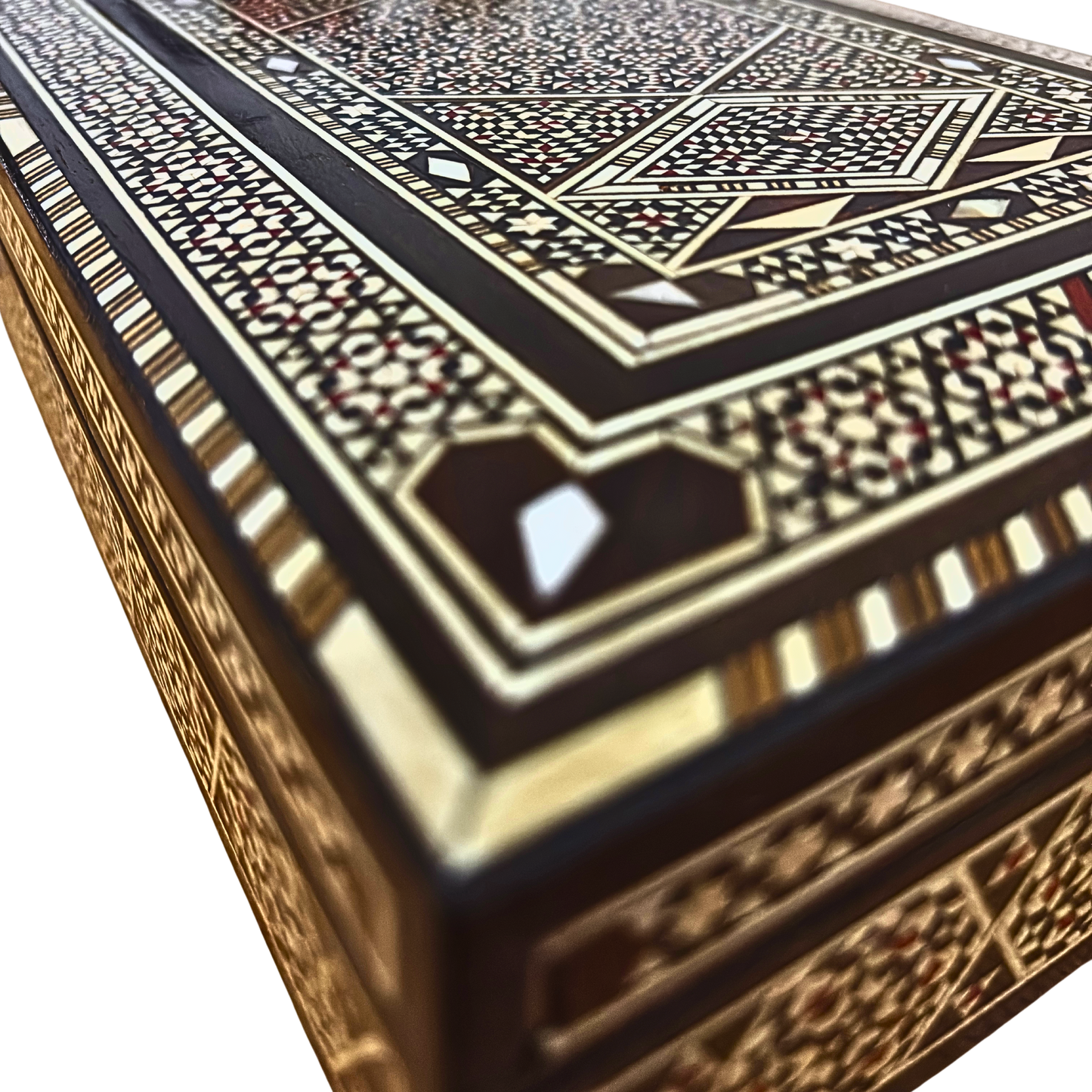 Caja de joyas damasquina vintage de 1970, relicario de madera hecho a mano, con incrustaciones de nácar, tesoro artesanal sirio