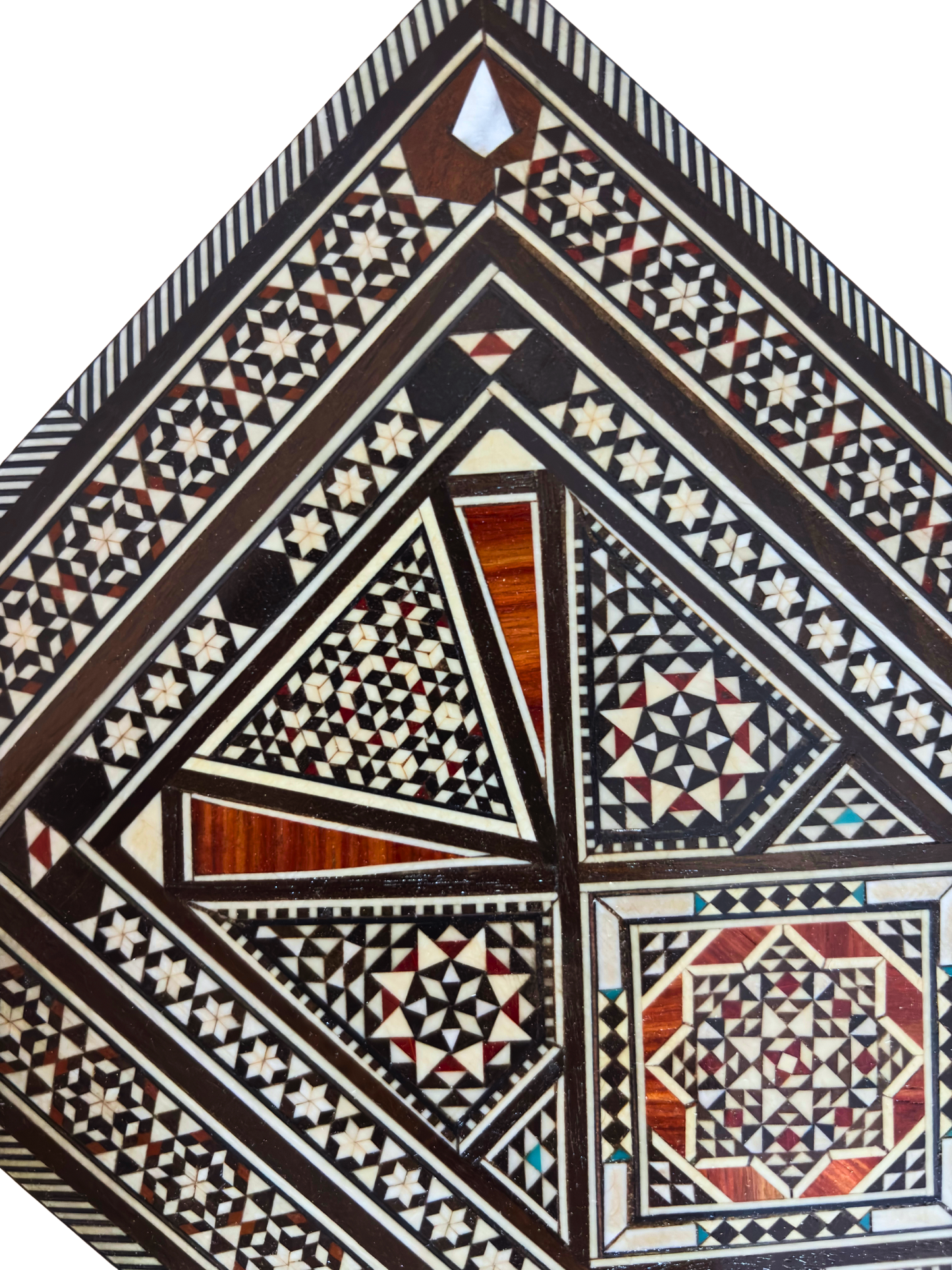 Caja de Joyero de Mosaico Damasceno Vintage 1970 – Incrustación Oriental Hecha a Mano con Nácar