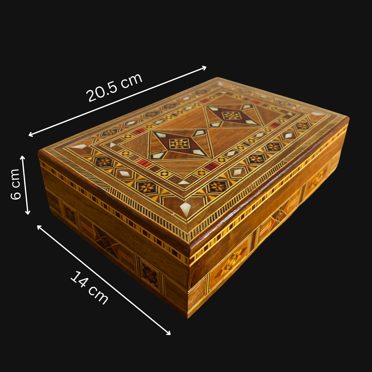 Caja artesanal de mosaico para joyas, incrustación de nácar, cofre de madera de lujo para recuerdos, arte damasceno -Edición Limitada-
