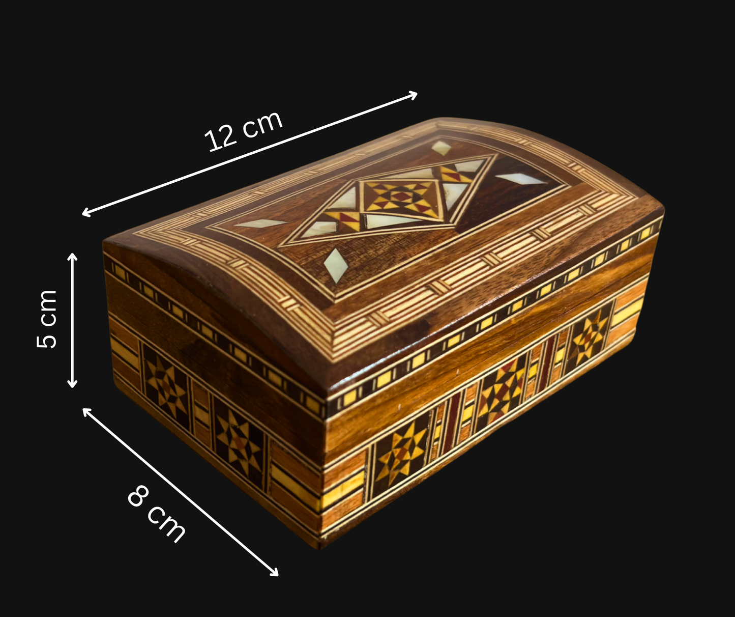 Caja de joyas damascena artesanal con incrustaciones de nácar – Lujoso cofre de madera para recuerdos
