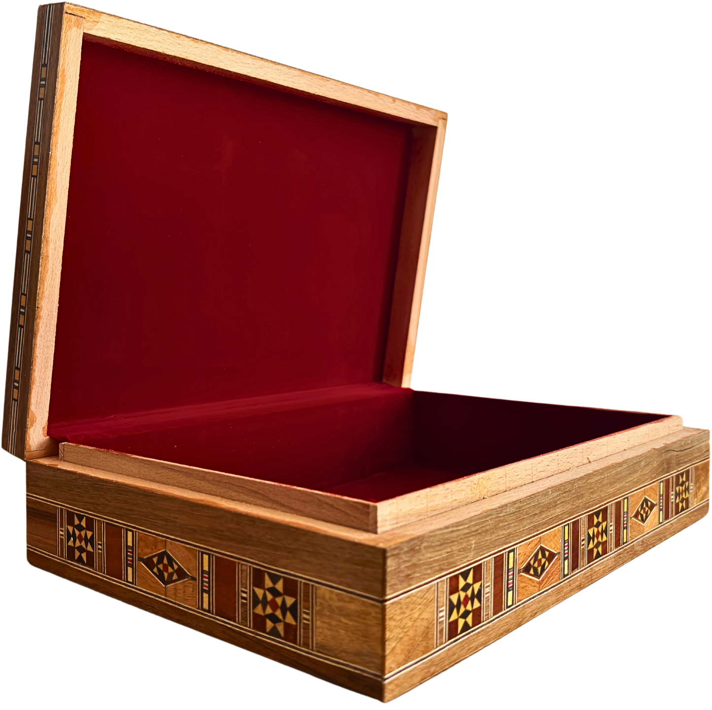 Elegante caja grande de mosaico – Cofre de madera hecho a mano para joyas y recuerdos con forro de terciopelo