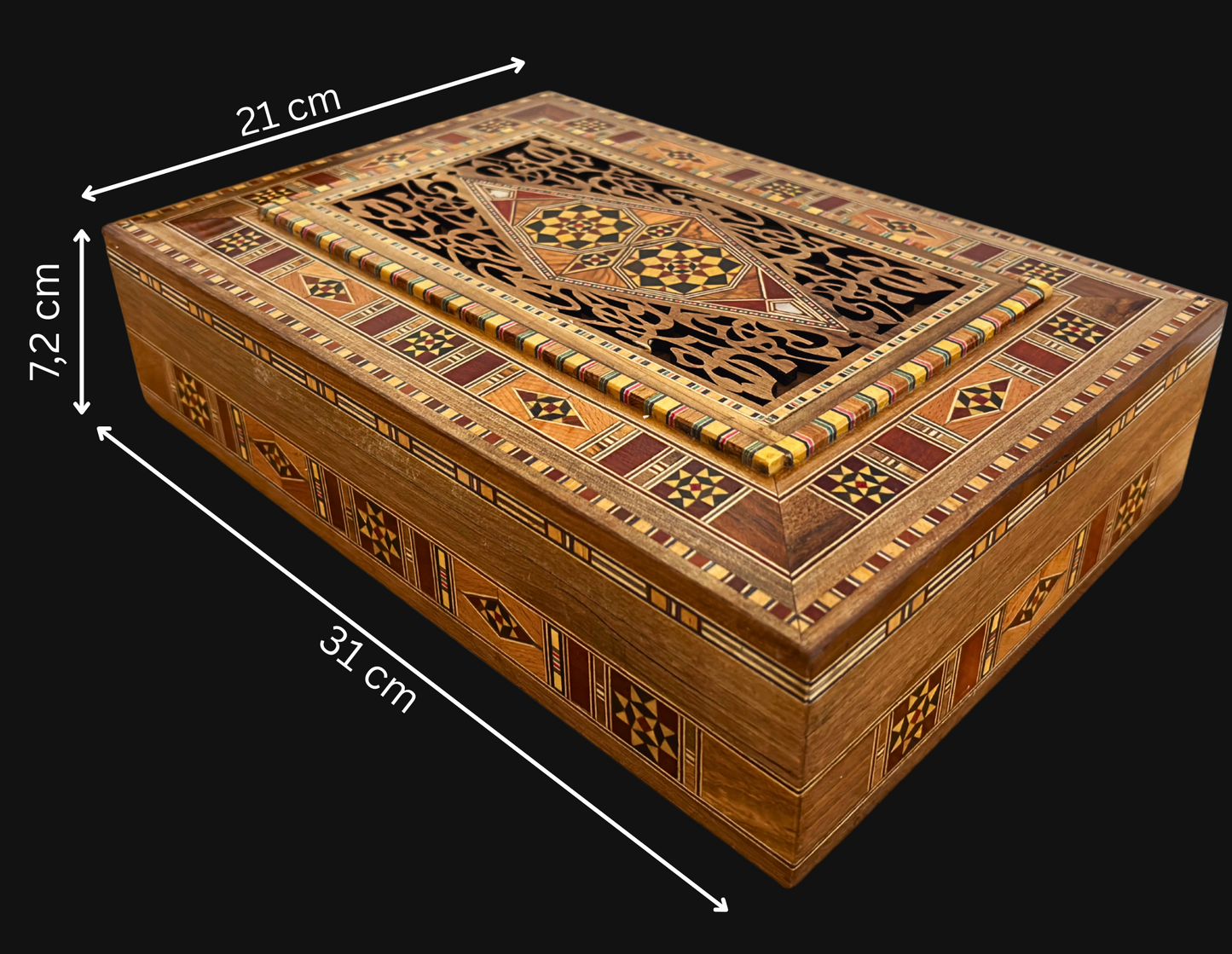 Elegante caja grande de mosaico – Cofre de madera hecho a mano para joyas y recuerdos con forro de terciopelo
