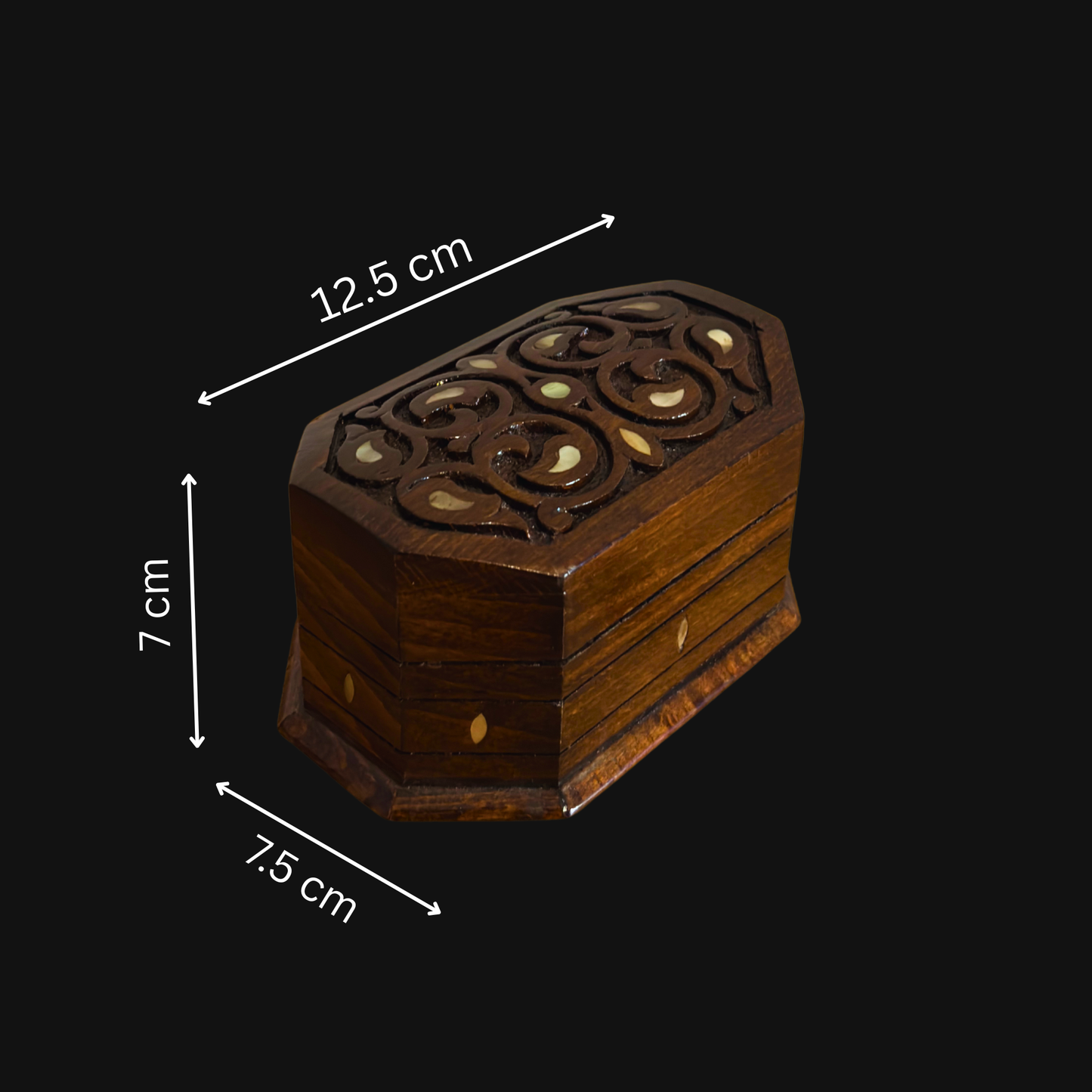 Caja de Madera de Haya Tallada a Mano con Nácar – Elegancia Acabado Nogal