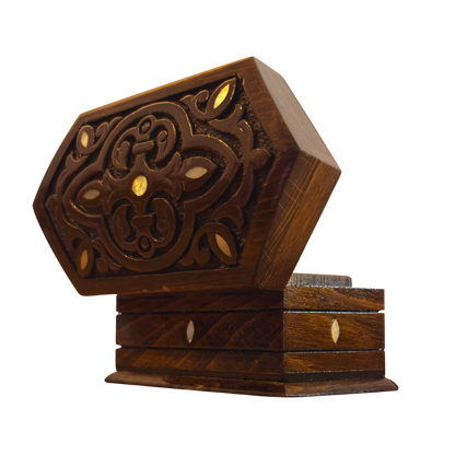Scatola in Faggio Intagliata a Mano – Madreperla e Velluto, Design Orientale Senza Tempo