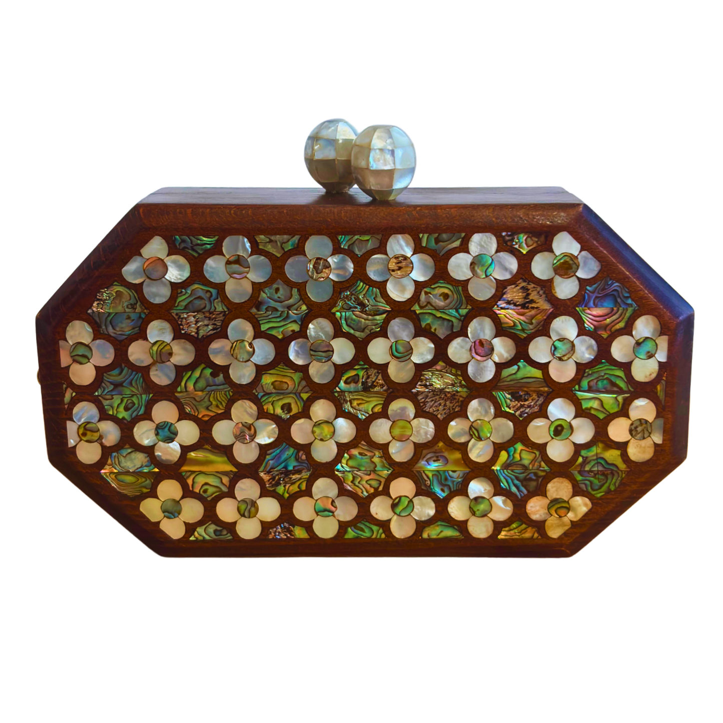 Jouri – Bolso Damasquino de Lujo con Nácar Floral y Cadena de Perlas