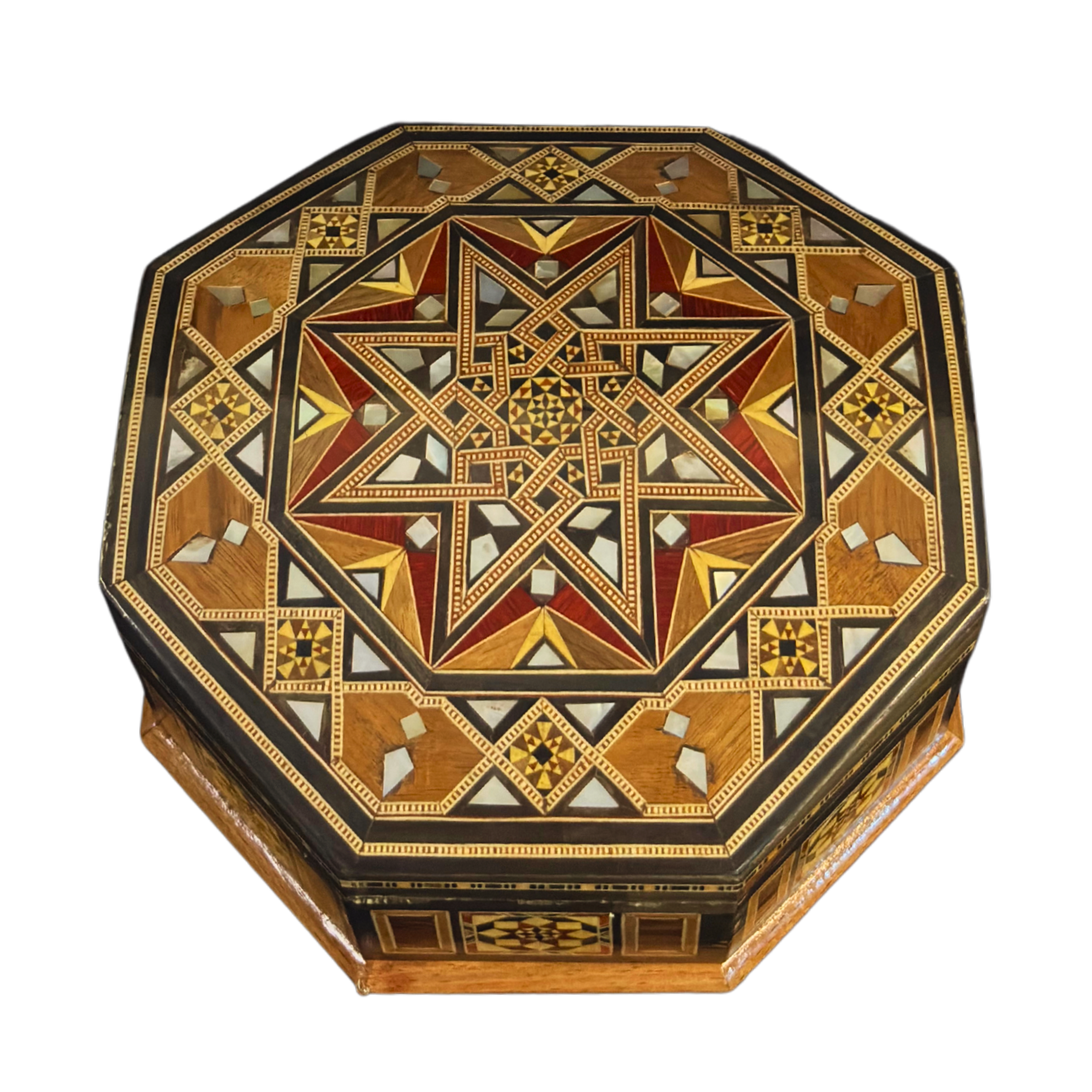 Caja de Mosaico Damasceno Hecha a Mano – Nácar y Terciopelo