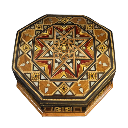 Caja de Mosaico Damasceno Hecha a Mano – Nácar y Terciopelo