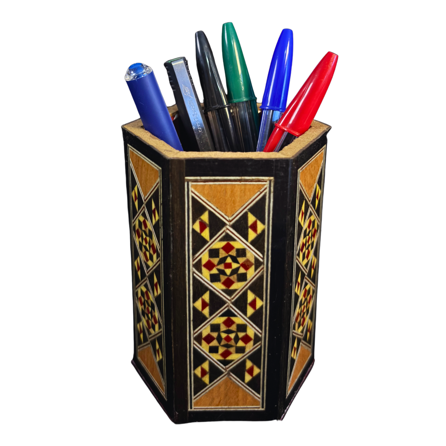 Portalápices de Mosaico Damasceno Hecho a Mano – Interior de Terciopelo