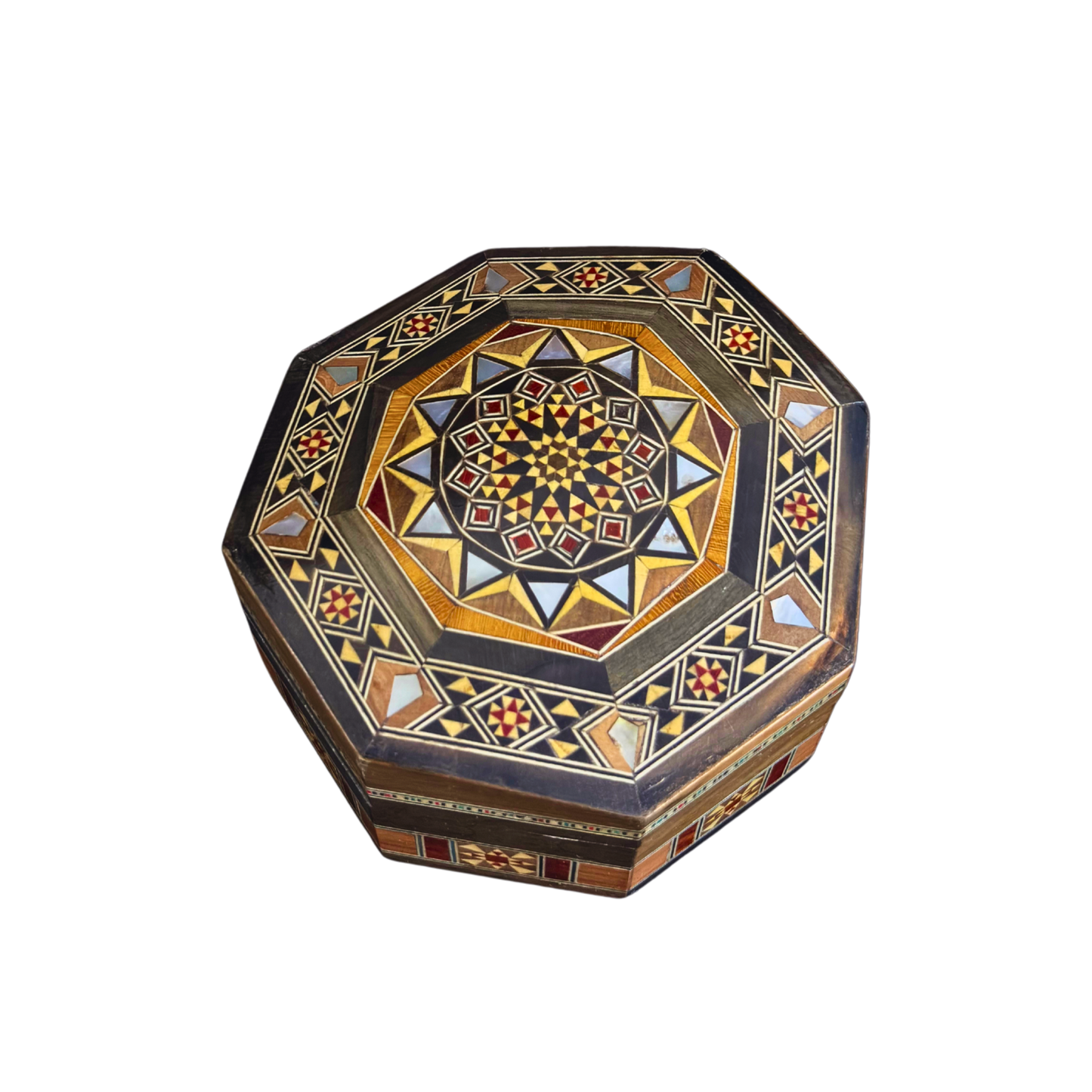Caja de Mosaico Damasceno Hecha a Mano – Nácar y Terciopelo