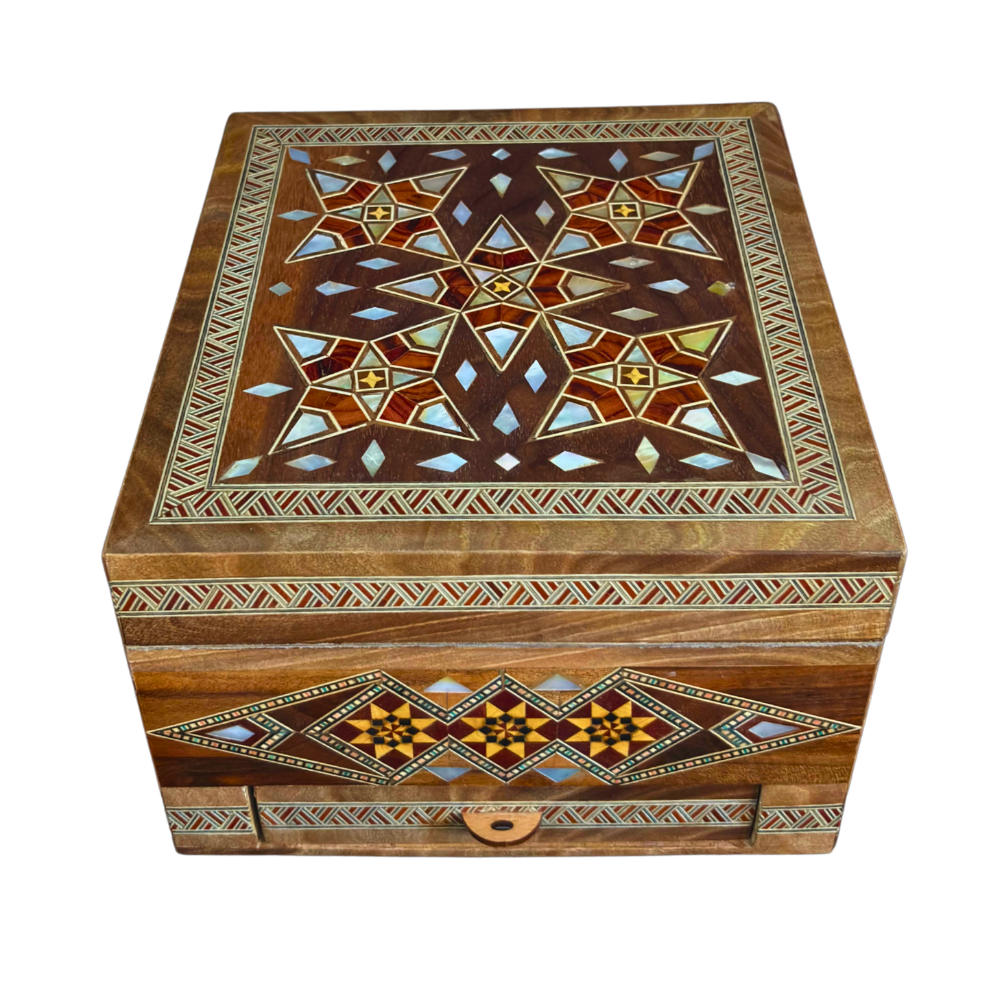 Caja de Relojes de Mosaico Damasceno para 6 Relojes – Nácar y Terciopelo