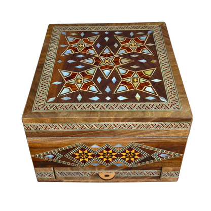Caja de Relojes de Mosaico Damasceno para 6 Relojes – Nácar y Terciopelo