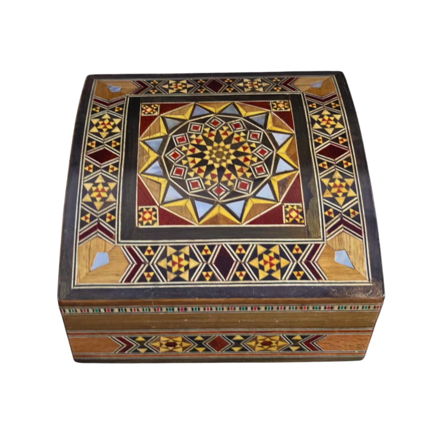 Caja de Mosaico Damasceno Hecha a Mano – Nácar y Terciopelo