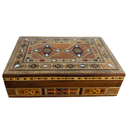 Caja artesanal de mosaico para joyas, incrustación de nácar, cofre de madera de lujo para recuerdos, arte damasceno -Edición Limitada-
