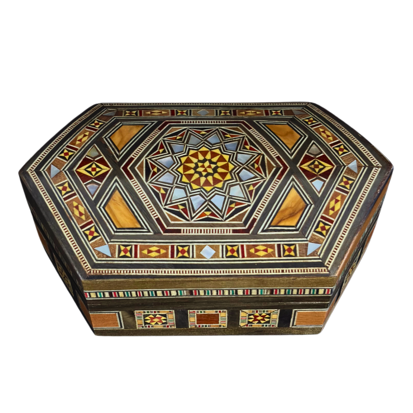 Caja de Mosaico Damasceno Hecha a Mano – Nácar y Terciopelo