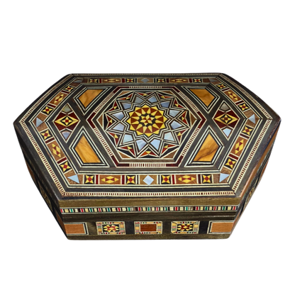 Caja de Mosaico Damasceno Hecha a Mano – Nácar y Terciopelo