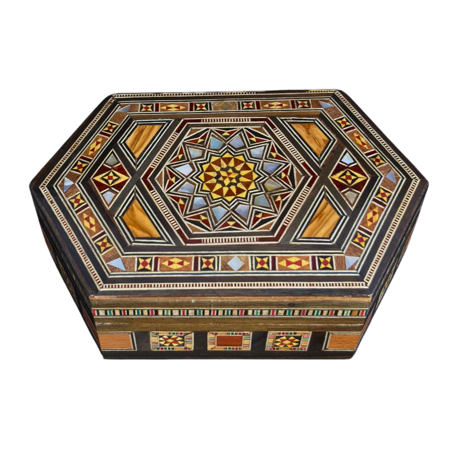 Caja de Mosaico Damasceno Hecha a Mano – Nácar y Terciopelo