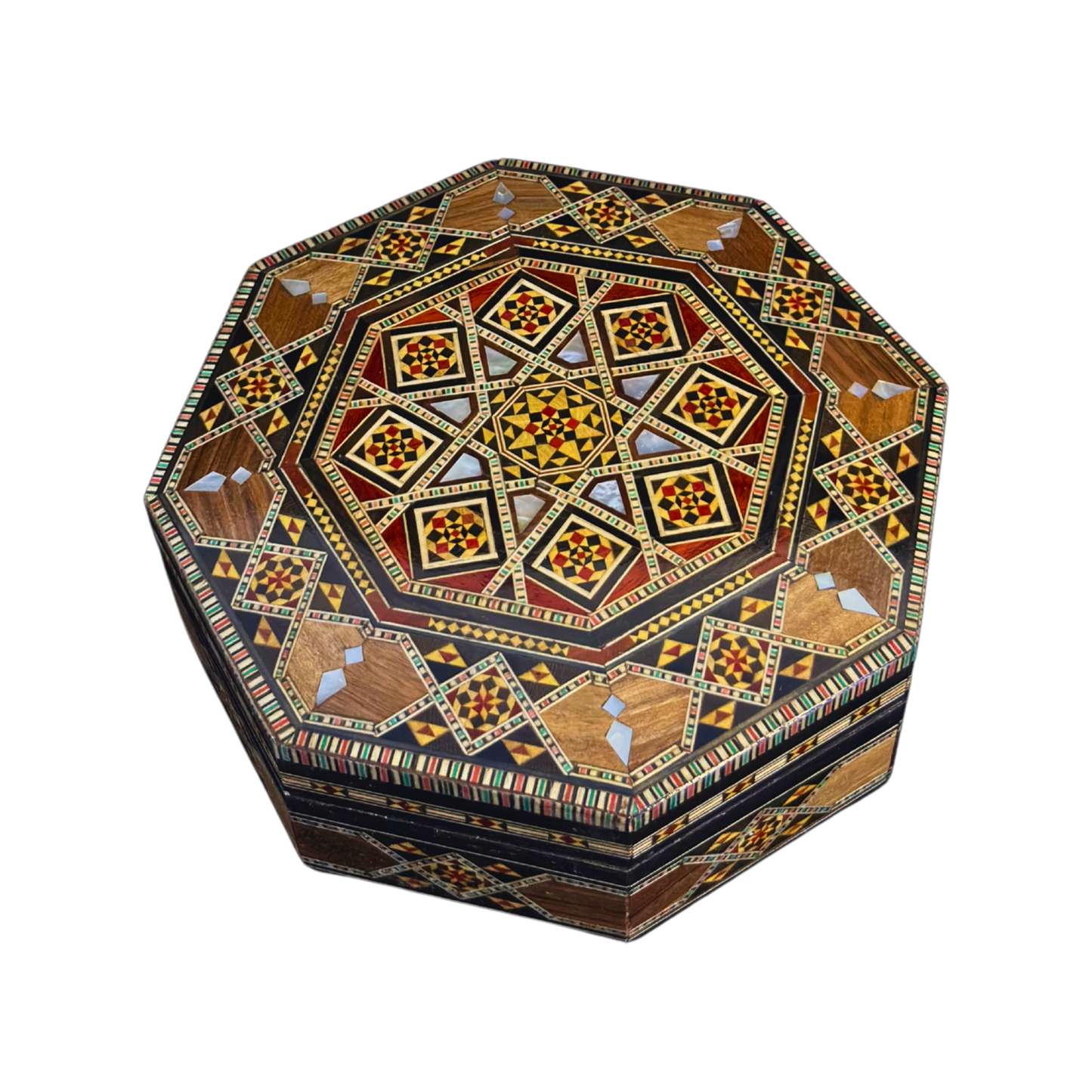 Caja de Mosaico Damasceno Hecha a Mano – Nácar y Terciopelo