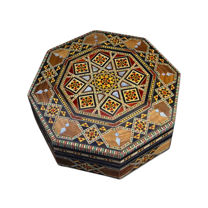 Caja de Mosaico Damasceno Hecha a Mano – Nácar y Terciopelo