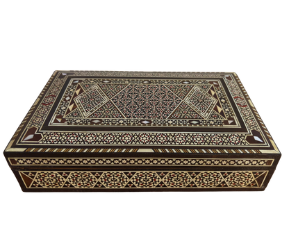 Caja de joyas damasquina vintage de 1970, relicario de madera hecho a mano, con incrustaciones de nácar, tesoro artesanal sirio