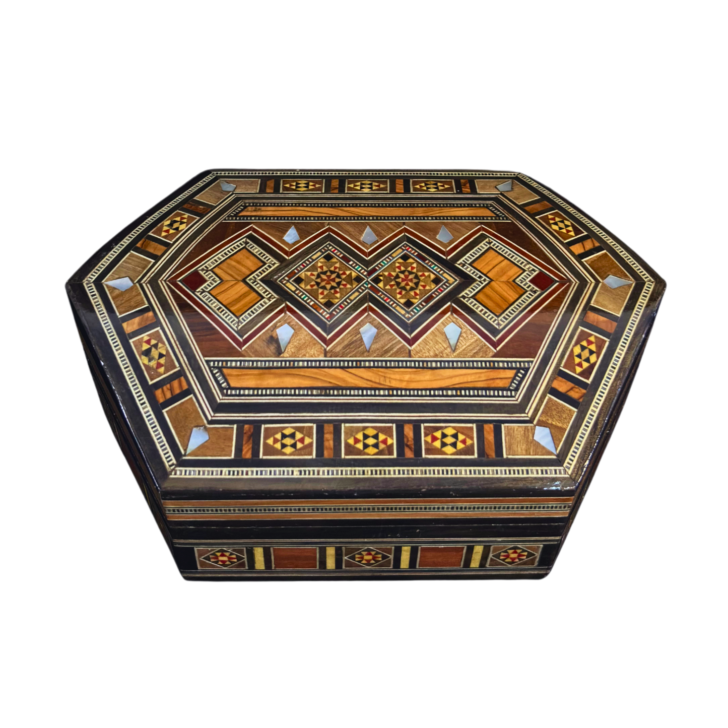Caja de Mosaico Damasceno Hecha a Mano – Nácar y Terciopelo