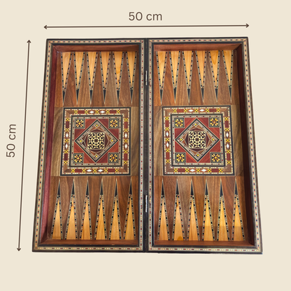 Handgemaakte Damasceense Backgammon- en Schaaktafel van Gaby Al Dayeh – Meesterwerk met Parelmoerinleg