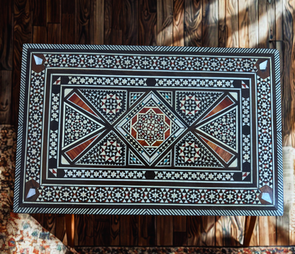 Caja de Joyero de Mosaico Damasceno Vintage 1970 – Incrustación Oriental Hecha a Mano con Nácar
