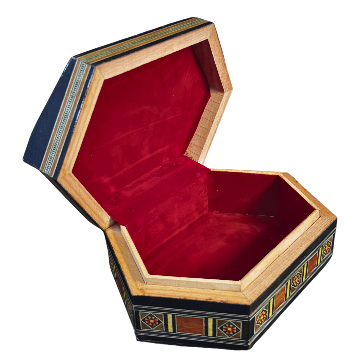 Caja de Mosaico Damasceno Hecha a Mano – Nácar y Terciopelo