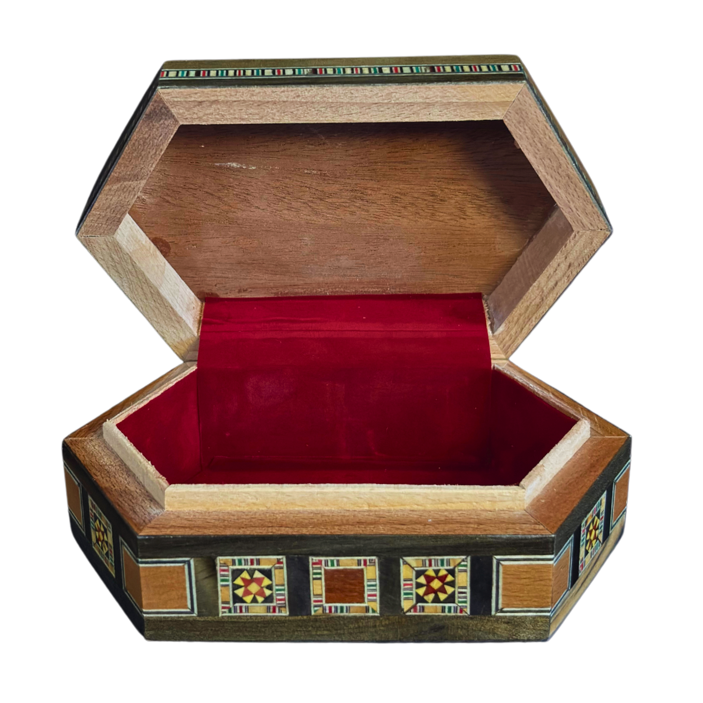 Caja de Mosaico Damasceno Hecha a Mano – Nácar y Terciopelo