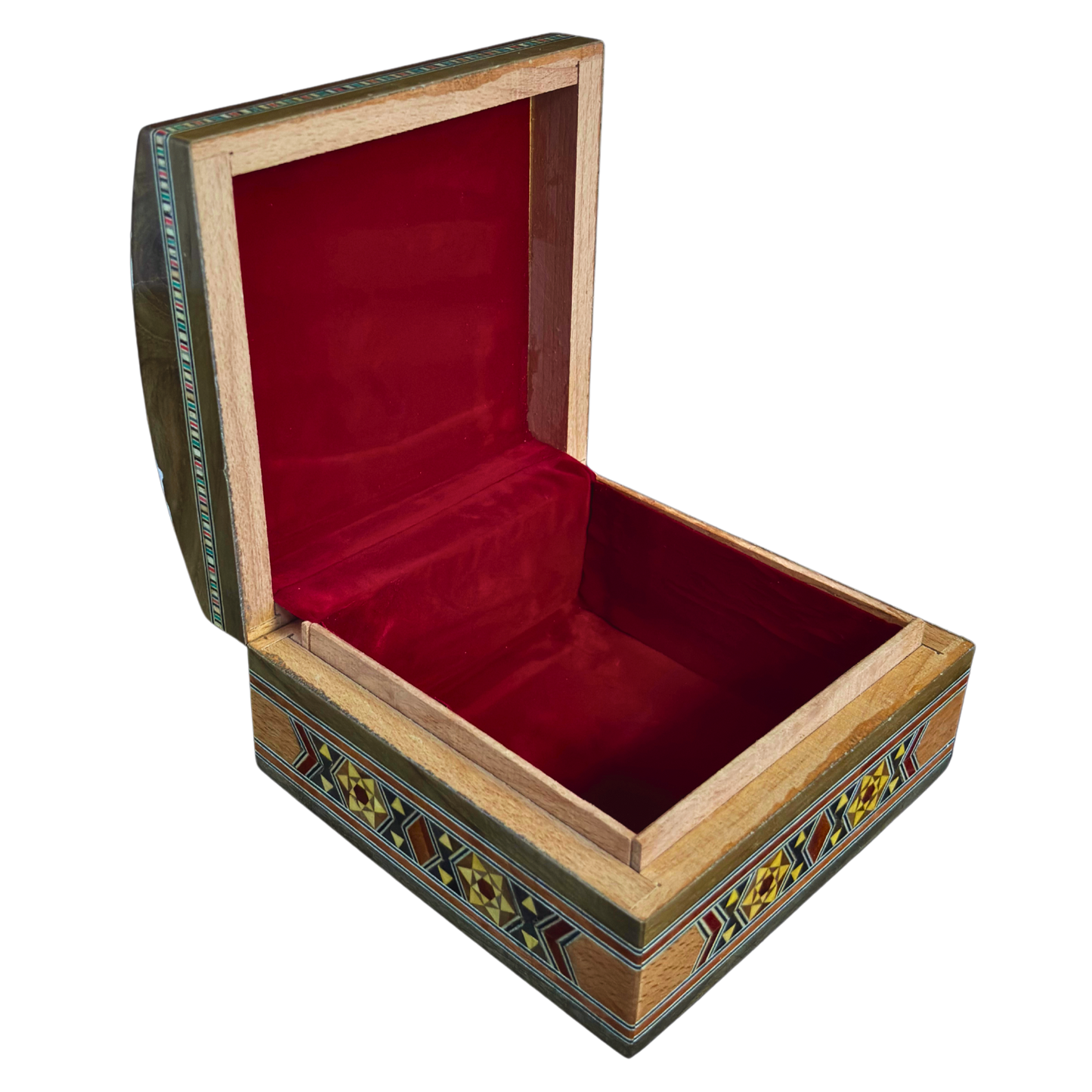 Caja de Mosaico Damasceno Hecha a Mano – Nácar y Terciopelo