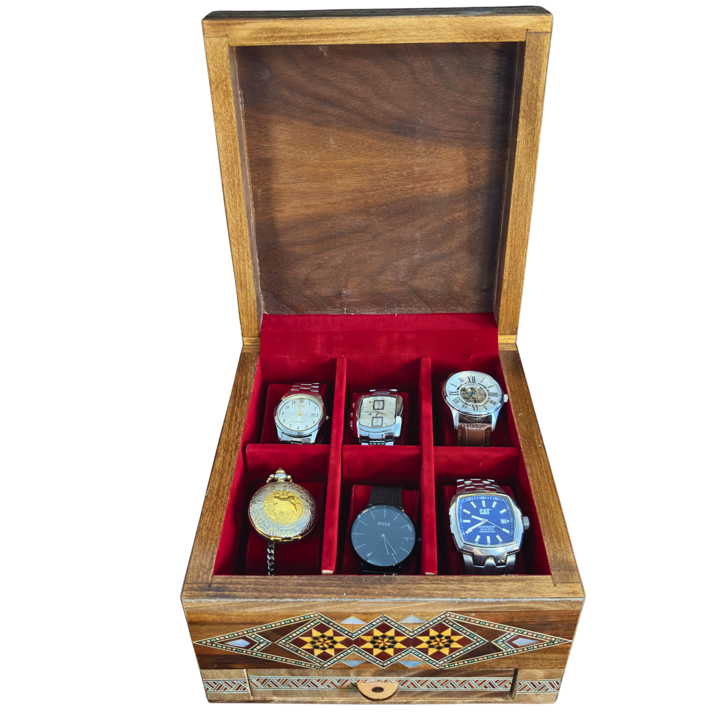 Caja de Relojes de Mosaico Damasceno para 6 Relojes – Nácar y Terciopelo