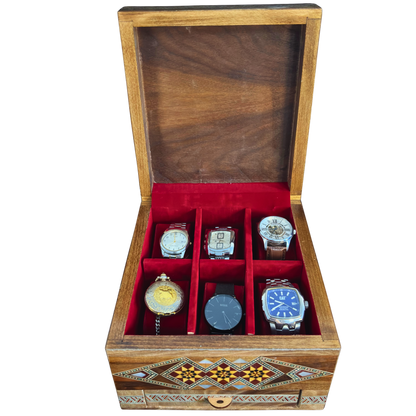Caja de Relojes de Mosaico Damasceno para 6 Relojes – Nácar y Terciopelo