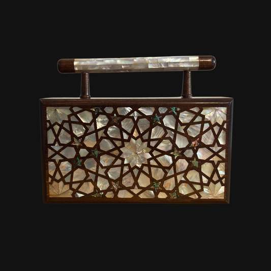 Falak – Luxury Damascene Clutch with Mother of Pearl & Brocade Interior