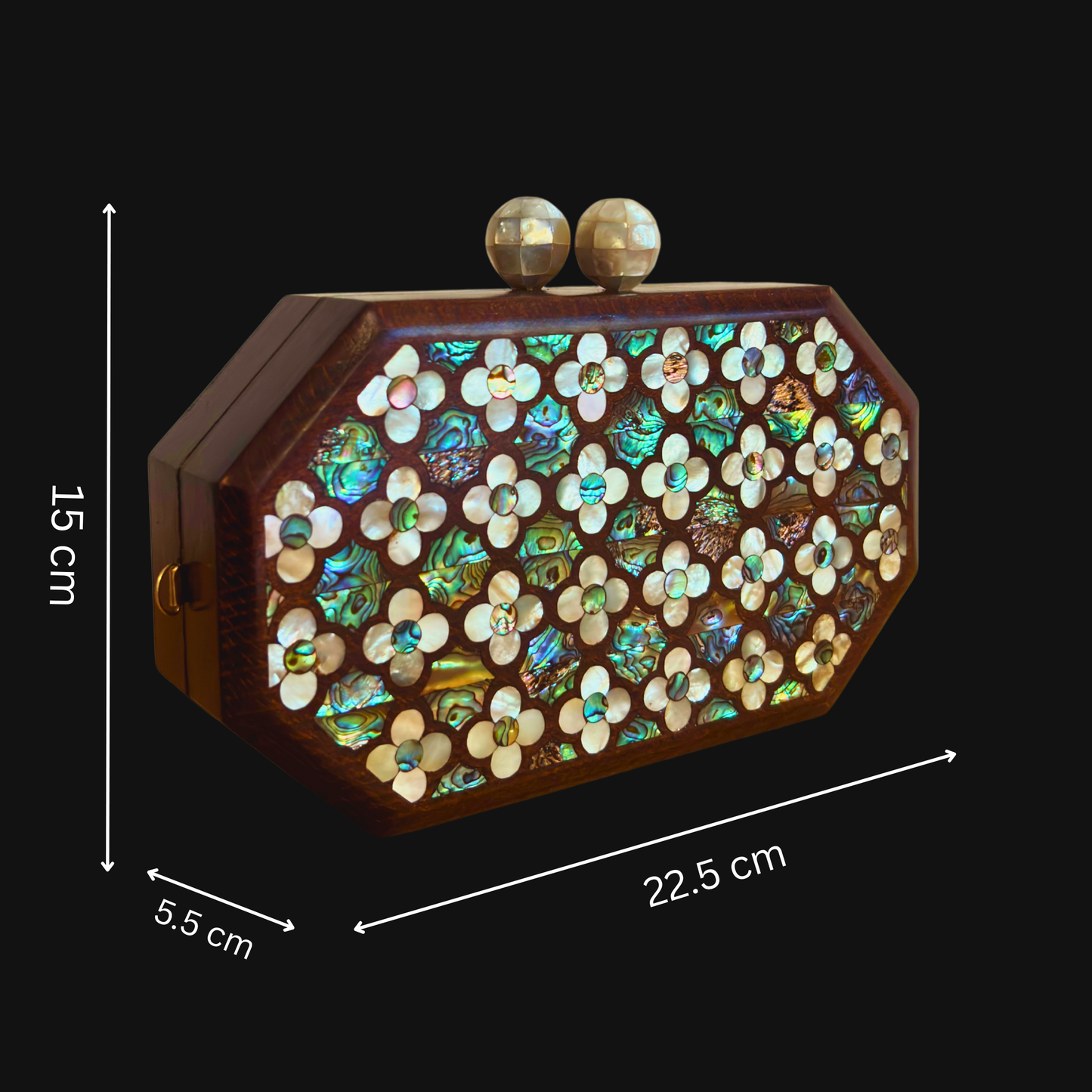 Jouri – Bolso Damasquino de Lujo con Nácar Floral y Cadena de Perlas